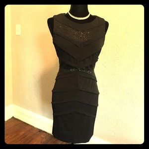 Size 10P black cocktail dress with sequins.